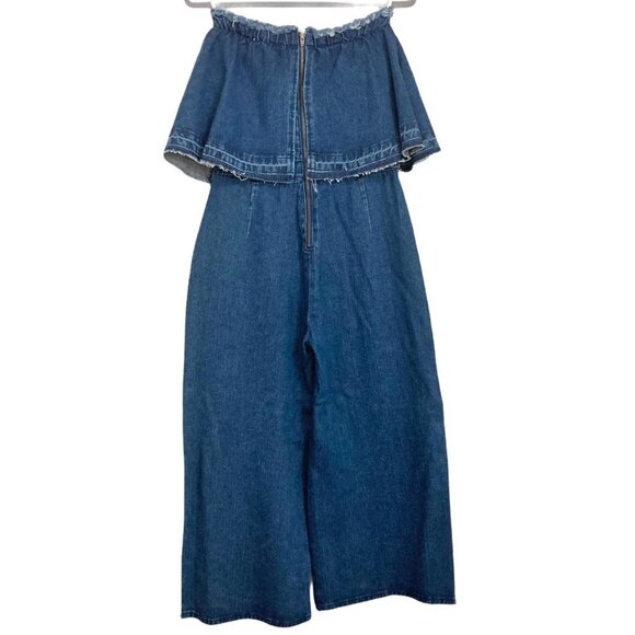 JOA LA Wide Leg Cropped Strapless Denim Jumpsuit - Picture 8 of 9